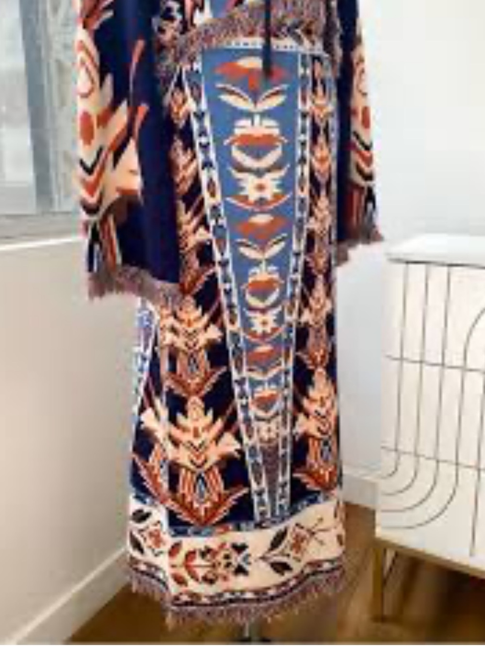 FARM Rio Navy, Orange & Cream Tapestry Maxi skirt with Fringe